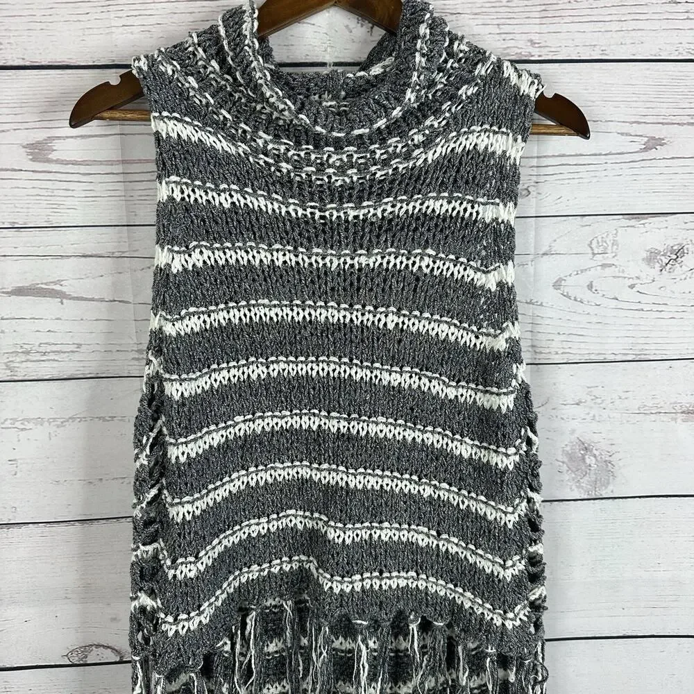 Free People Sweater Womens Small Blue Folksong‎ Fringe Vest Loose Knit Top